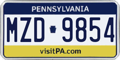 PA license plate MZD9854