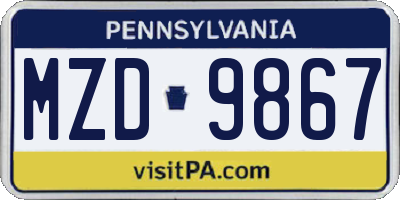PA license plate MZD9867
