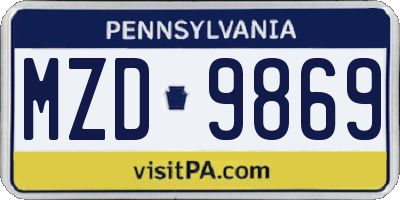PA license plate MZD9869