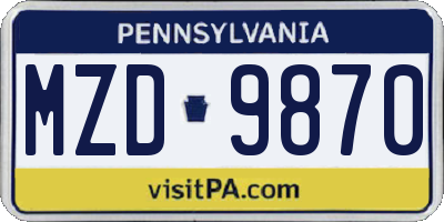 PA license plate MZD9870