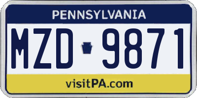 PA license plate MZD9871