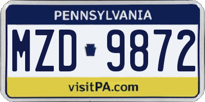 PA license plate MZD9872