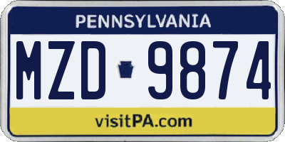 PA license plate MZD9874
