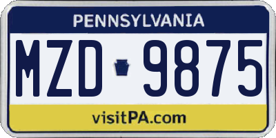 PA license plate MZD9875