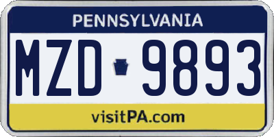 PA license plate MZD9893