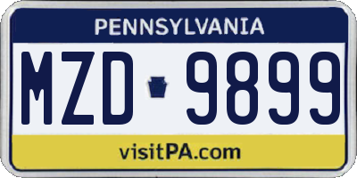 PA license plate MZD9899