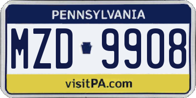 PA license plate MZD9908