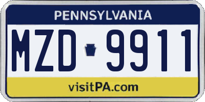 PA license plate MZD9911