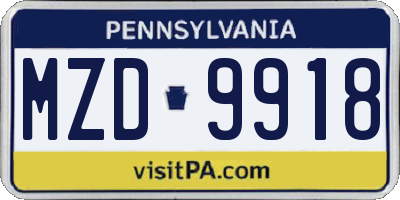 PA license plate MZD9918