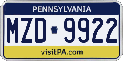 PA license plate MZD9922