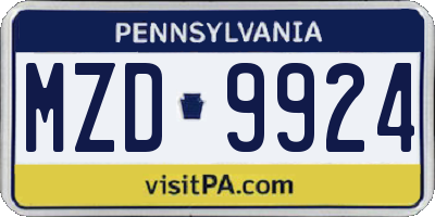 PA license plate MZD9924
