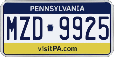PA license plate MZD9925