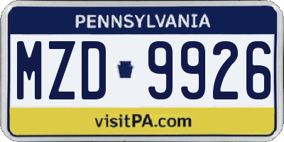 PA license plate MZD9926