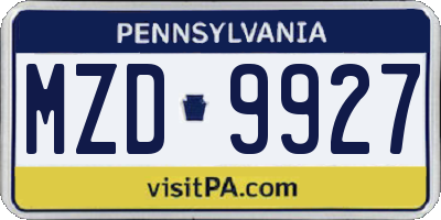 PA license plate MZD9927