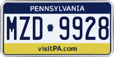 PA license plate MZD9928