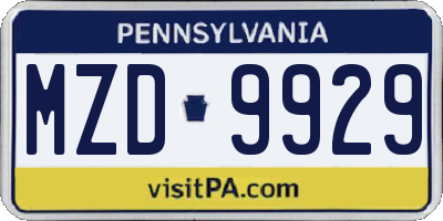 PA license plate MZD9929