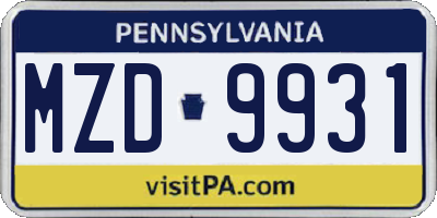 PA license plate MZD9931