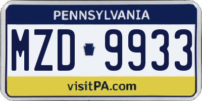 PA license plate MZD9933