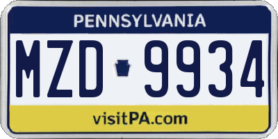 PA license plate MZD9934