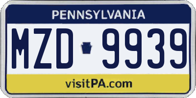 PA license plate MZD9939
