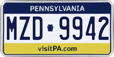 PA license plate MZD9942