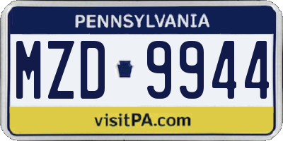 PA license plate MZD9944