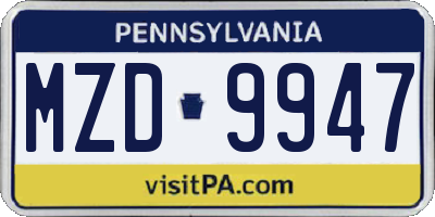 PA license plate MZD9947