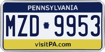 PA license plate MZD9953