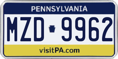 PA license plate MZD9962