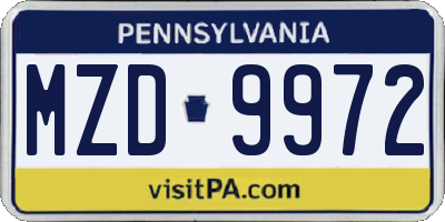 PA license plate MZD9972