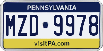 PA license plate MZD9978