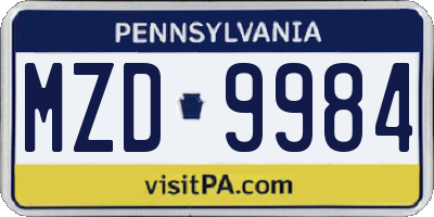 PA license plate MZD9984