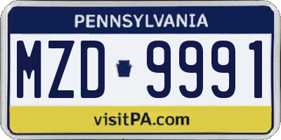 PA license plate MZD9991