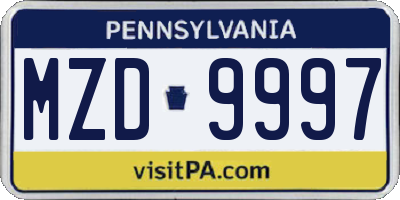 PA license plate MZD9997