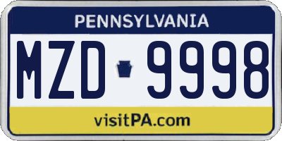 PA license plate MZD9998