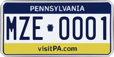 PA license plate MZE0001