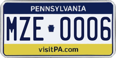 PA license plate MZE0006
