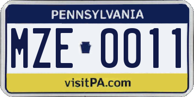 PA license plate MZE0011