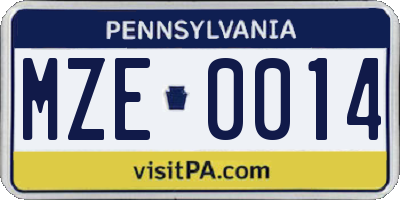PA license plate MZE0014