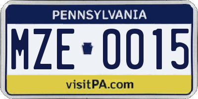 PA license plate MZE0015