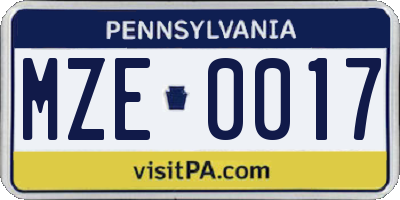 PA license plate MZE0017