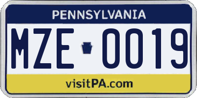 PA license plate MZE0019