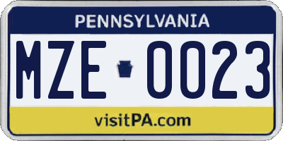 PA license plate MZE0023