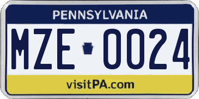 PA license plate MZE0024