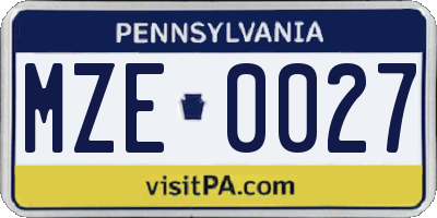 PA license plate MZE0027