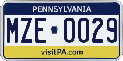 PA license plate MZE0029
