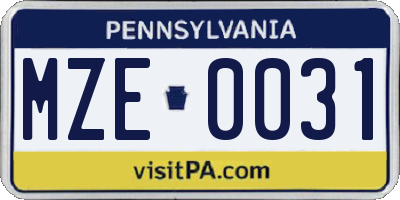 PA license plate MZE0031