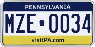 PA license plate MZE0034