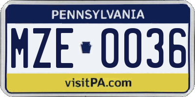 PA license plate MZE0036