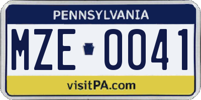 PA license plate MZE0041